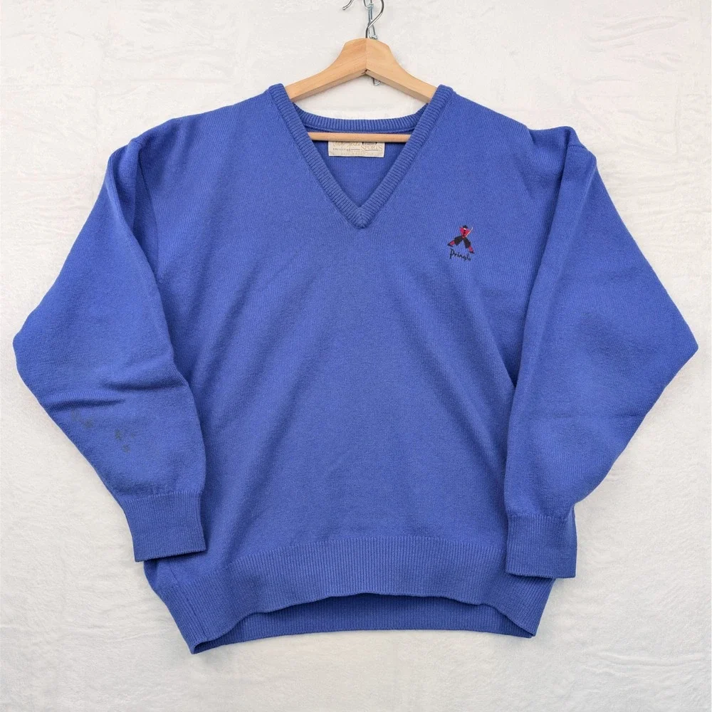 VTG‎ Pringle of Scotland Sweater Men M Blue Nick Faldo Pure Wool V-Neck 90s Golf